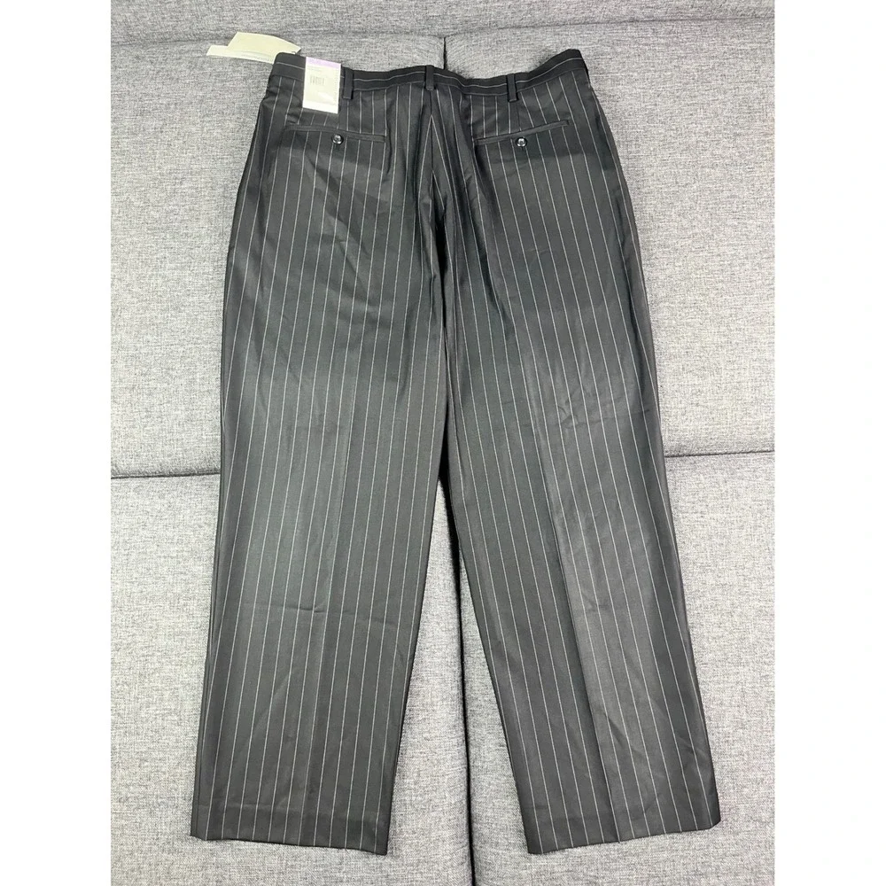 Perry Ellis Portfolio Mens Black Pinstripe Neo-Luxe Dress Pants 38x30 New
